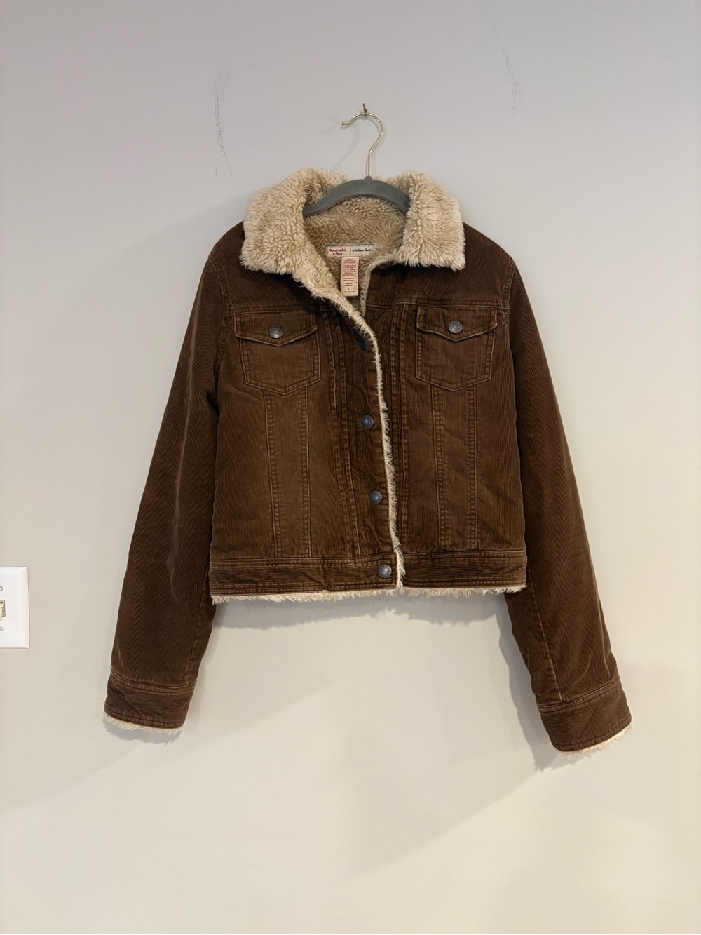 Y2K Abercrombie & Fitch L Brown Corduroy Faux Fur Lined Button Truck Jacket